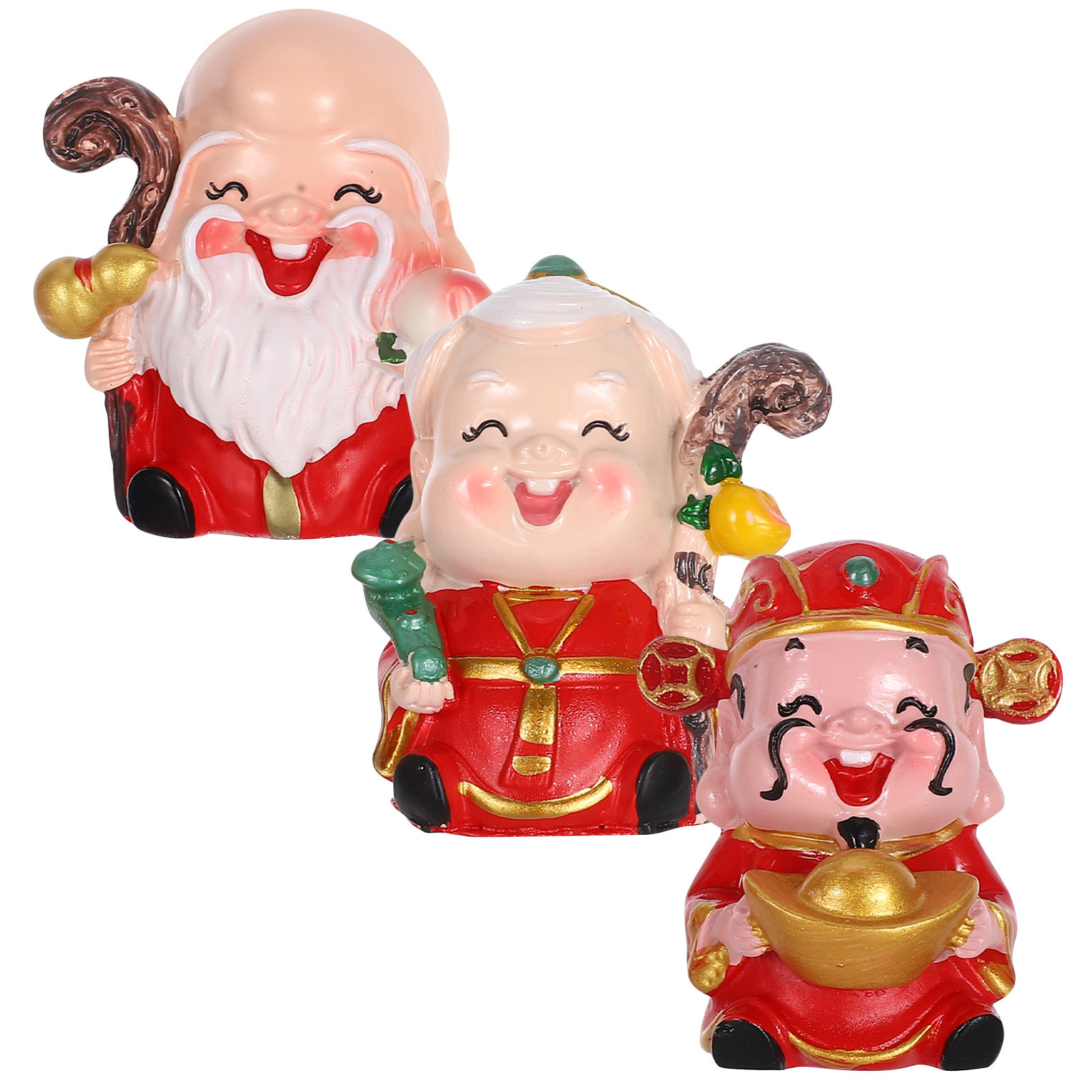 Longevity Health & Wellness Hotel - 3Pcs Resin Chinese Elder Figures Symbolizing